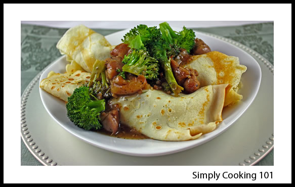 Dinner & Dessert: Chicken and Broccoli Crepes with Marsala Sauce and Hot Fudge Crepes